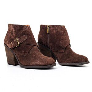 Lucky Brand Women Eastin Brown Suede Western Zip Round Ankle Boots sz 8.5